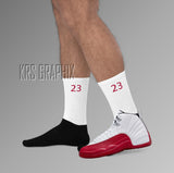 Socks To Match Jordan 12 Cherry and Jordan 12 Red Taxi  - 23'S - White
