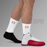Socks To Match Jordan 12 Cherry and Jordan 12 Red Taxi  - 23'S - White