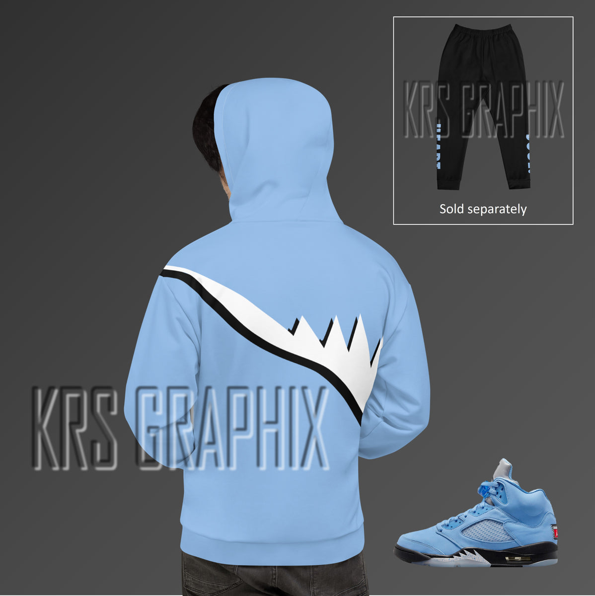 Sneaker Match Hoodie To Match Jordan UNC 5s Retro FIVES