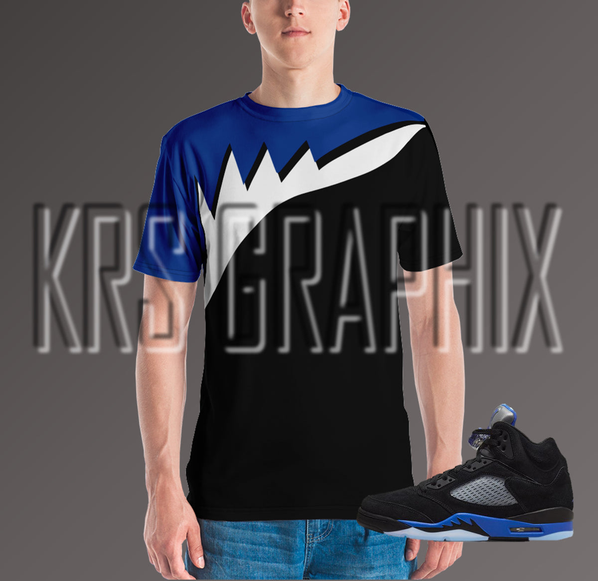 Racer Blue 5s All Over Print TShirt KRS Graphix