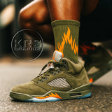Socks To Match Jordan 5 Green Olive - Flames