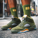 Socks To Match Jordan 5 Green Olive - Olive 23