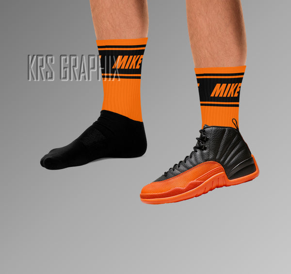 Socks To Match Jordan 12 Brilliant Orange - Mike In Stripes Orange