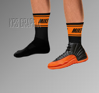 Socks To Match Jordan 12 Brilliant Orange - Mike In Stripes Black