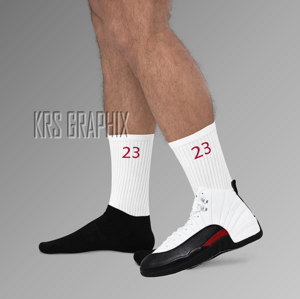 Socks To Match Jordan 12 Cherry and Jordan 12 Red Taxi  - 23'S - White