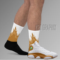 Socks To Match Jordan 13 Wheat - Flames
