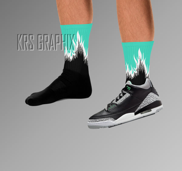 Socks To Match Jordan 3 Green Glow - Flames