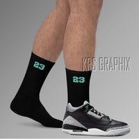 Socks To Match Jordan 3 Green Glow - Black 23