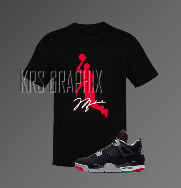 T-Shirt To Match Jordan 4 Bred Reimagined - Michael Flying & Signature