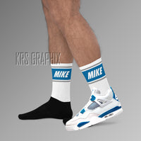 Socks To Match Jordan 4 Military Blue - Mike In Stripes