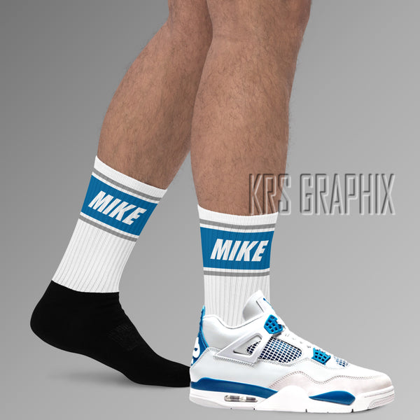 Socks To Match Jordan 4 Military Blue - Mike In Stripes