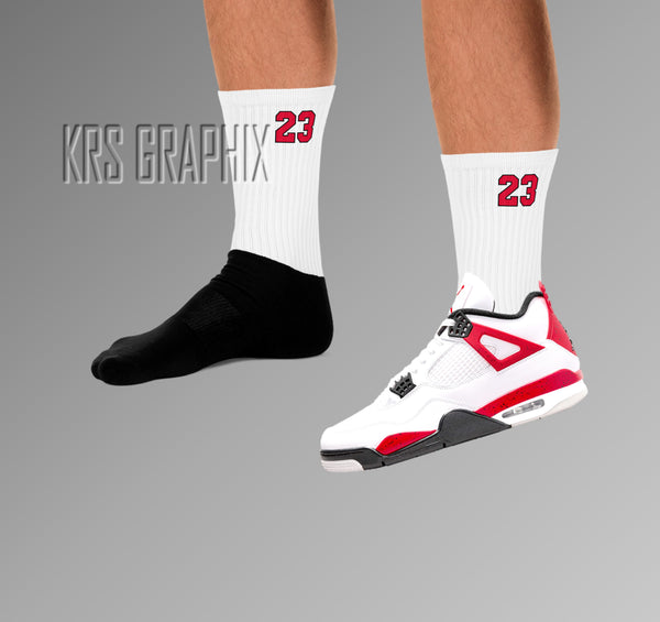 Socks To Match Jordan 4 Red Cement - 23'S - White