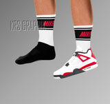 Socks To Match Jordan 4 Red Cement - Mike In Stripes - White