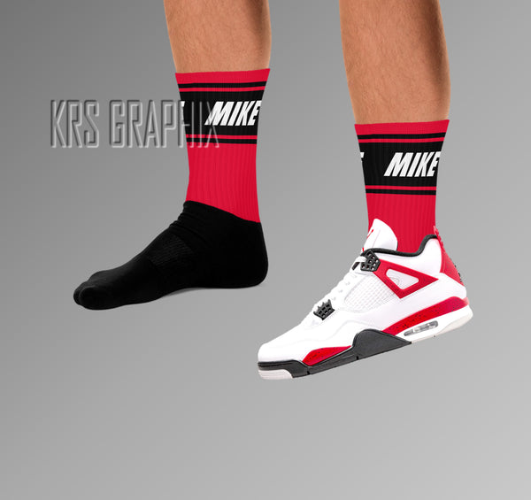 Socks To Match Jordan 4 Red Cement - Mike In Stripes - Red