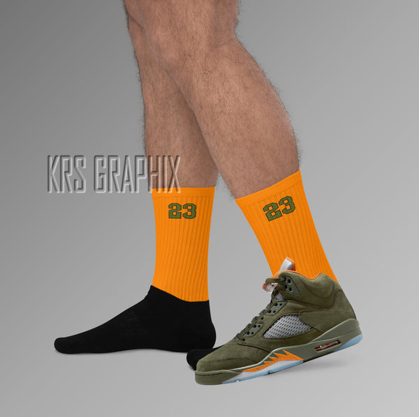 Socks To Match Jordan 5 Green Olive - Orange 23