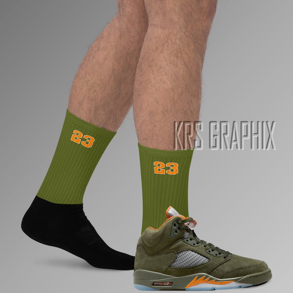 Socks To Match Jordan 5 Green Olive - Olive 23