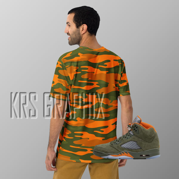 Full Print Shirt To Match Jordan 5 Green Olive - Camouflage