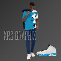 Full Print Shirt To Match Jordan 9 Powder Blue - Blue Jagged