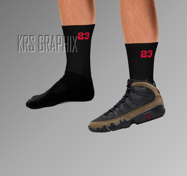 Socks To Match Jordan 9 Olive - Black 23