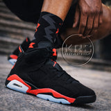 Jordan 6 Reverse Infrared Socks | Fadeaway Sneaker Match Crew Socks | Black Red Streetwear Socks