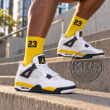Tour Yellow 4s Number 23 Socks – Yellow and Black Sneaker Matching Crew Socks