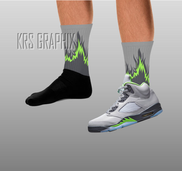 Socks To Match Jordan 5 Green Bean - Flames