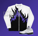 Concord 5s Bomber Jacket  | Jordan 5 Concord Bomber Jacket | Sneaker Match Concord 5 Bomber Jacket Flames