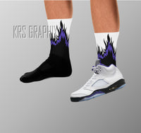 Jordan 5 Concord Socks | Socks to Match Jordan 5 Concord | Jordan Match Socks Flames