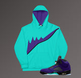 Full Print Hoodie To Match Jordan 5 Alternate Grape - Aqua Fives